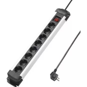 Sygonix SY-4538258 8-Way Power Strip with Switch, Black/Silver