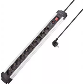 SYGONIX SY-4755616 Surge Protection Power Strip Silver Black 6 Schuko Outlets 1.5m