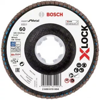 Disc de șlefuit cu lamele Bosch X-LOCK R780 Best for Inox 125 mm P60 corindon zirconic conic tip 29 2608619804