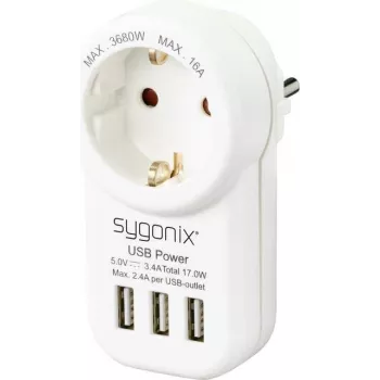 Adaptor de priză Sygonix SY-4755856 cu 2 porturi USB, alb