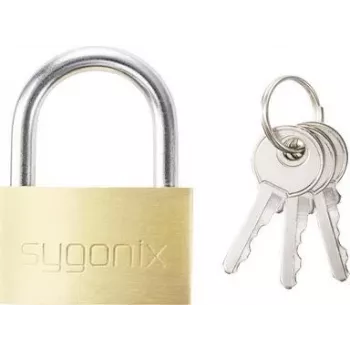 Sygonix SY-5045284 Padlock 39.8 mm Keyed Different Gold-Yellow Solid Brass with Hardened Steel Shackle