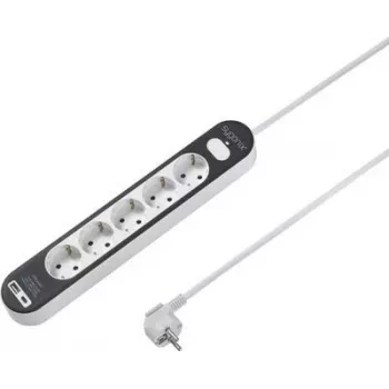 SYGONIX SY-4755368 Power Strip with Switch, 6 Schuko Sockets, 1.5 m Cable, White/Grey