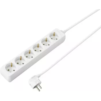Prelungitor Schuko cu 6 prize Sygonix SY-4891000 alb cablu 1,5 m cu întrerupător și protecție pentru copii