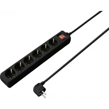 Prelungitor cu prize Schuko Sygonix SY-4891002 cu întrerupător, negru, 1 priză, cablu 1,5 m