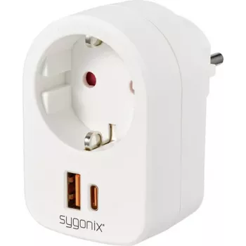 Adaptor priză Sygonix SY-6713236 cu 2 porturi USB, tip F, 3680 W, alb