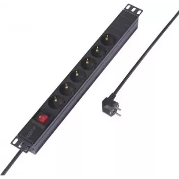 Prelungitor rack 19 inch 1U Sygonix SY-6736978, 6 prize Schuko, cablu 2 m, negru
