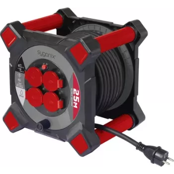 Tambur de cablu Sygonix SY-10236123 25m 4 prize Schuko negru