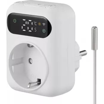 Termostat cu ștecher Sygonix SY-6824096 cu program săptămânal, 16 A, 3680 W, LCD, protecție antigel, blocare pentru copii, alb
