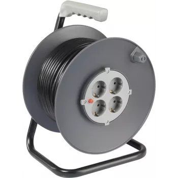 Tambur de cablu Sygonix SY-5655926 25 m negru ștecher Schuko, 4 prize, protecție termică