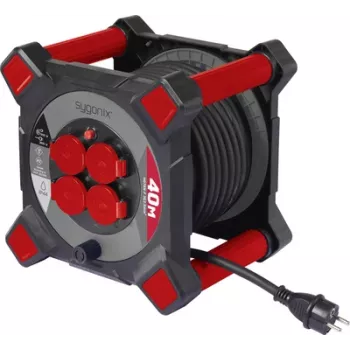 Tambur de cablu Sygonix SY-10236126 25m H05VV-F 3G1.5 4 prize Schuko protecție termică negru