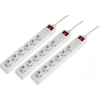 Prelungitor cu protecție la supratensiune Sygonix 3xSY-5044446, 6 prize, alb, cablu 1,5m, pachet de 3