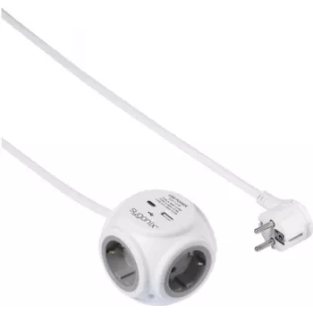 Cub de prize Sygonix SY-5827192 cu 3 prize și cablu de 1,4 m, alb/gri, 16 A, 3680 W