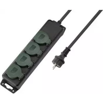 Prelungitor SYGONIX SY-5145340 fără întrerupător, 3 prize Schuko, cablu 1,5 m, negru/verde