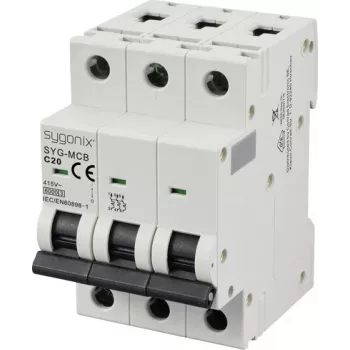 Întreruptor automat miniatural Sygonix SY-6441086 SYG-MCB 3P C20 6kA, 3 poli, 20 A, 415 V AC, curbă C, 6 kA, șină DIN