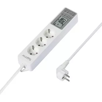 Prelungitor Sygonix SY-4675078 cu temporizator digital, 3 prize Schuko, cablu 1,5 m, alb