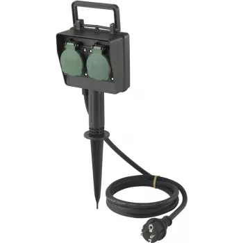 Priză exterioară Sygonix SY-5231004 cu 2 prize, negru/verde, IP44, 16 A, 230 V