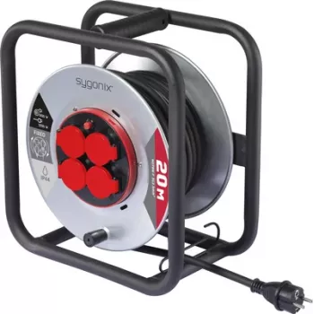 Tambur de cablu Sygonix SY-10236117 negru ștecher Schuko 25m 4 prize