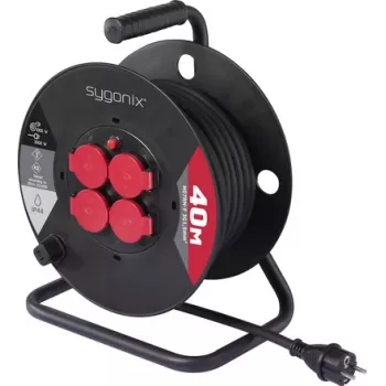 Tambur de cablu Sygonix SY-10236132 25 m H05VV-F 3G1.5 4 prize Schuko negru