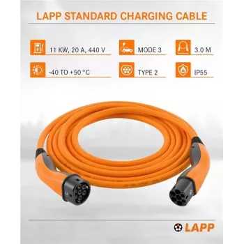 Cablu de încărcare auto electrică LAPP Type 2, 11 kW, 3 m, portocaliu 75743
