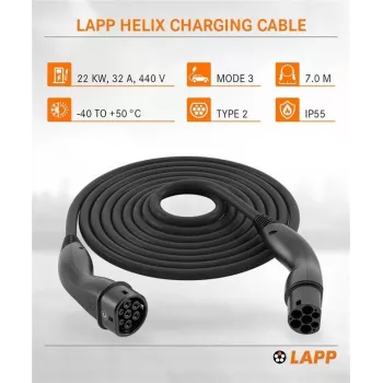 Cablu de încărcare Lapp Mobility Type 2 Helix, 22 kW, 7 m, negru