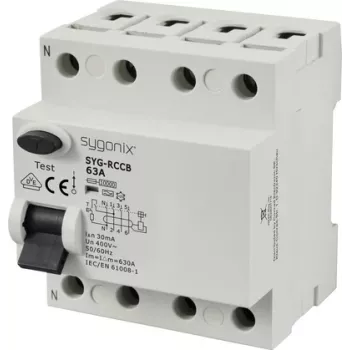Întrerupător diferențial Sygonix SY-6438020 Type A, 4 poli, 63 A, 30 mA, 400 V AC
