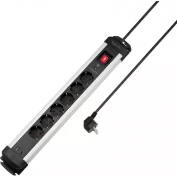 Prelungitor cu protecție la supratensiune Sygonix SY-6807132 6 prize, negru/argintiu, cablu 1,5m