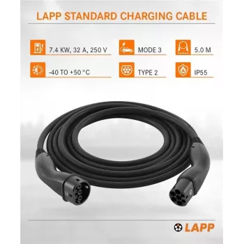 Cablu de încărcare EV LAPP MOBILITY Type 2, 7,4 kW, 5 m, negru (61780)