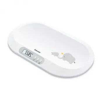 Cântar inteligent pentru bebeluși Beurer BY90 cu Bluetooth, capacitate 20 kg, precizie 5 g, suprafață de cântărire curbată, afișaj LCD, alb