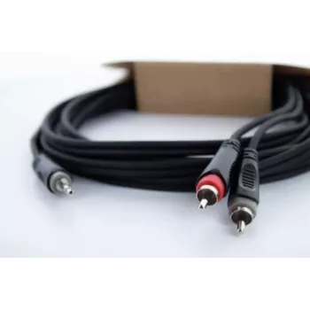 Cablu adaptor Y audio Cordial 14857 jack 3,5mm la 2 RCA 5m negru