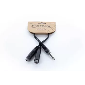 Cablu adaptor Y Cordial 14882 jack stereo 6,3 mm, 1x tată la 2x mamă, 0,3 m, PVC negru