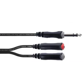 Cablu adaptor Y audio Cordial 14890 jack stereo 6,3 mm tată la 2x jack mono 6,3 mm mamă, 0,30 m, PVC negru, cablu dublu