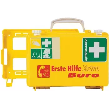 Trusă de prim ajutor pentru birou SÖHNGEN Extra DIN 13157, carcasă ABS portocalie, montabilă pe perete, pentru până la 20 de persoane O320126
