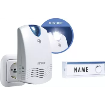 Set sonerie wireless m-e modern-electronics FG1.2 cu plăcuță de nume și lumină intermitentă, alb