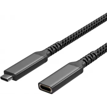 Cablu prelungitor USB-C S CONN Flexline, USB-C tată la USB-C mamă, USB 3.2 Gen 2, 100 W PD, 4K@60Hz, îmbrăcat în textil, 1,5 m, negru FL31-74006