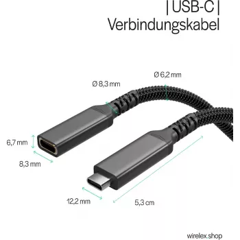 Cablu prelungitor USB-C S CONN Flexline, USB-C tată la USB-C mamă, USB 3.2 Gen 2, 100 W PD, 4K@60Hz, îmbrăcat în textil, 1,5 m, negru FL31-74006
