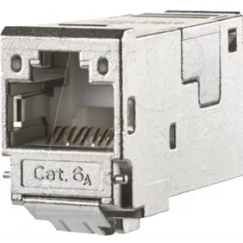 Modul keystone RJ45 ecranat METZ CONNECT 130910-I Cat.6A, IDC fără scule, intrare cablu 90°, 10G, 500 MHz, zinc turnat, argintiu 130910-I-90