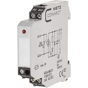 Modul releu de interfață METZ CONNECT KRA-M6/21, alb, intrare 12-24 V AC, ieșire 250 V AC, montaj pe șină DIN 11061513