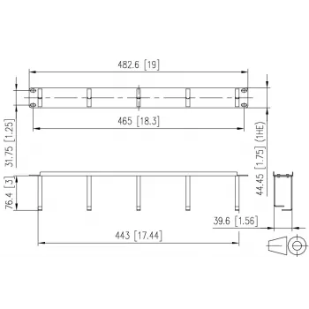 Panou de management al cablurilor METZ BTR 130894-03-03-E 19 inch 1U, adâncime 75mm, RAL 7035 gri deschis