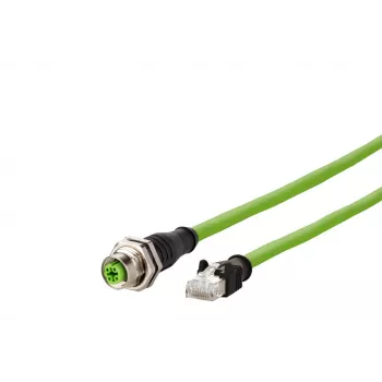 METZ CONNECT 142M4D25050 M12 Industrial Ethernet Patch Cable, CAT 5e S/UTP, 5 m, Green PUR Jacket, Acid/Ozone/UV Resistant, Drag Chain Compatible