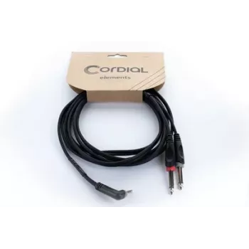 Cablu adaptor audio Y Cordial 14869 jack stereo 3,5 mm la 2x jack mono 6,3 mm, 5 m, negru