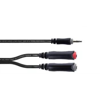 Cablu adaptor audio Y Cordial 14892, jack stereo tată 3,5 mm la două mufe jack mono 6,3 mm, 0,3 m, PVC negru