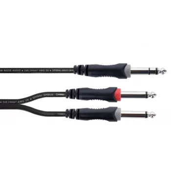 Cablu adaptor audio Y Cordial 14877, jack stereo 6,3 mm tată la 2x jack mono 6,3 mm tată, 1,5 m, negru, PVC, cablu dublu