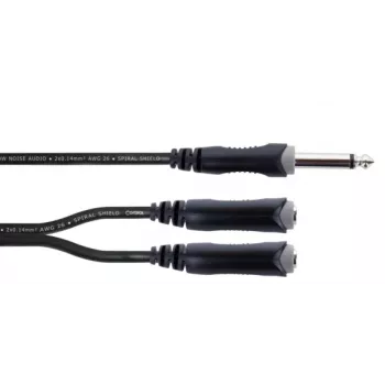 Cablu adaptor Y Cordial EY 0.3 PGG, 1x jack mono 6,3 mm tată la 2x mufe jack mono 6,3 mm, 0,3 m, negru, 14884