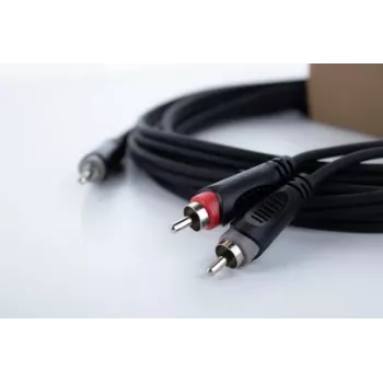 Cablu adaptor Y audio Cordial 14856 jack 3,5 mm la 2x RCA, 3 m, PVC negru, cablu dublu