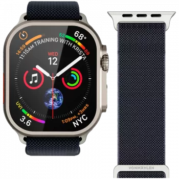 Curea de ceas VONMÄHLEN Classic Nylon Loop pentru Apple Watch 44/45/46/49 mm, bleumarin, mărime unică