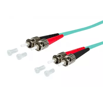 Cablu patch din fibră optică multimod METZ BTR 151J1AOAO10E OpDAT OM3 duplex ST-ST, 1m, aqua, manta LSZH