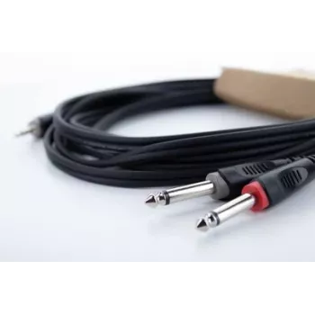 Cablu adaptor audio Y Cordial 14862, jack stereo 3,5mm la 2x jack mono 6,3mm, PVC, cablu dublu