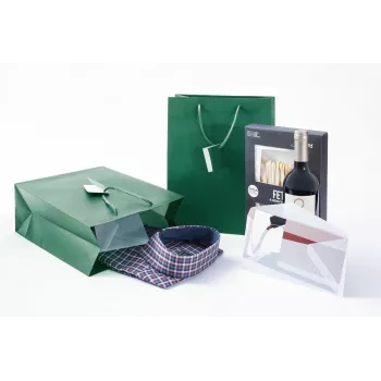 Pungă mare de cadou din hârtie SIGEL GT500 opal verde cu lac mat și etichetă de cadou