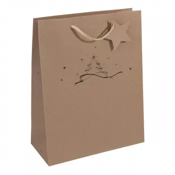 Pungă de cadou de Crăciun SIGEL cu brad, mare, hârtie kraft maro, 157 g/m², 1 bucată (GT037)