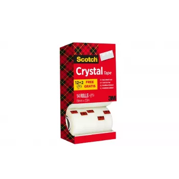 Bandă adezivă 3M Scotch Crystal Clear, 19 mm x 33 m, 14 role (12 + 2 gratuite) 6-1933R14